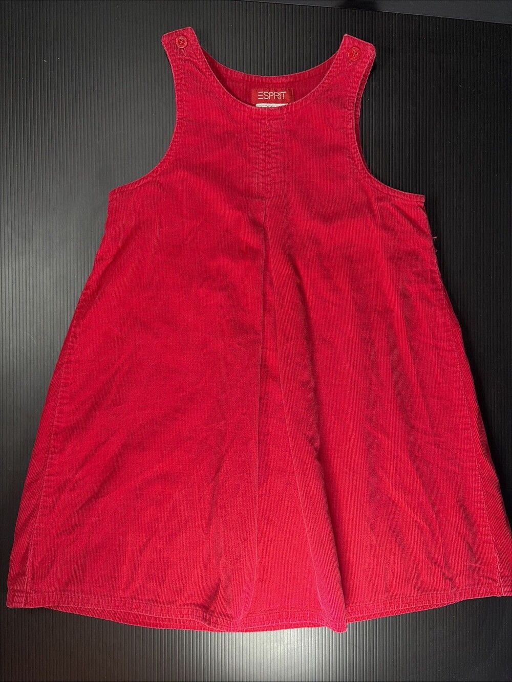 Vtg Y2K Esprit Mini Girls 5T Kids Red Corduroy Overall Dress Jumper Bib READ